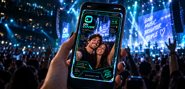 Fan Card de OnCover en el móvil de una asistente durante un concierto